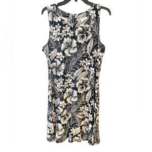 Magu Distr. Sz L Black White Flared Hem Sleeveless Summer Dolphin Zip Dress